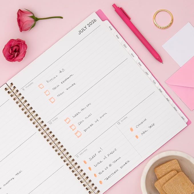 Blue Sky 2026-2027 Weekly & Monthly Academic Planner Calendar, 8.5"x11" | July 2026 - June 2027, Roosevelt Pink, Flexible Cover, Wirebound, Storage Pocket, Laminated Tabs, Academic Year