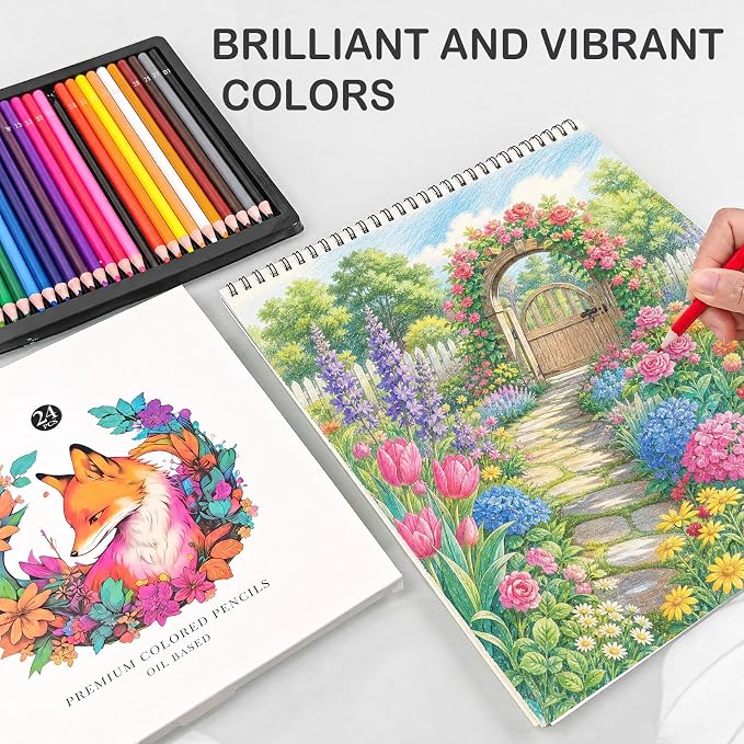 FUNLAVIE 24 Count Colored Pencils for Adult Coloring Books, Coloring Pencil Set for Adults, Soft Core Drawing Pencils for Sketching, Blending, Layering & Shading, Art Supplies for Artists