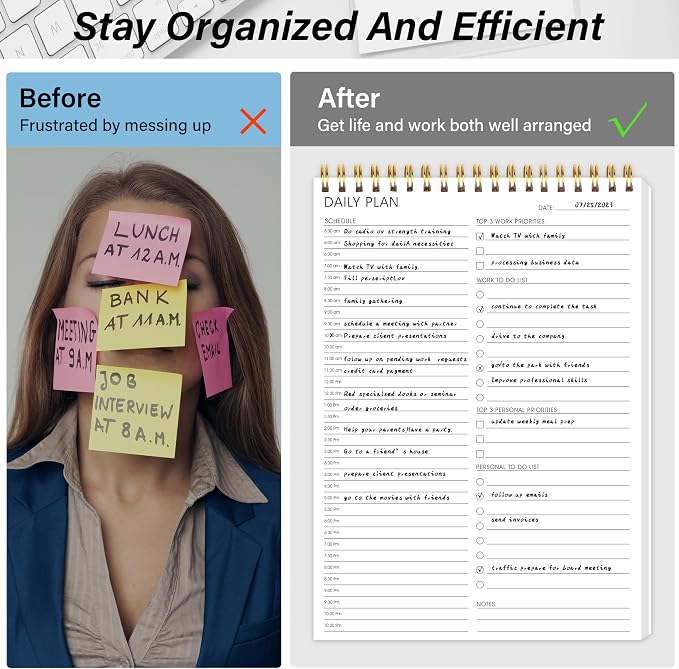 3PC Daily Shedule Planner Hourly Appointment Planner Personal Organizer with Work To-Do List, Priorities 6.5 x 9.8