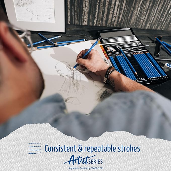 STAEDTLER Mars Lumograph Art Drawing Pencils (12-Pack) – Sustainable, Break-Resistant Graphite, Metal Case