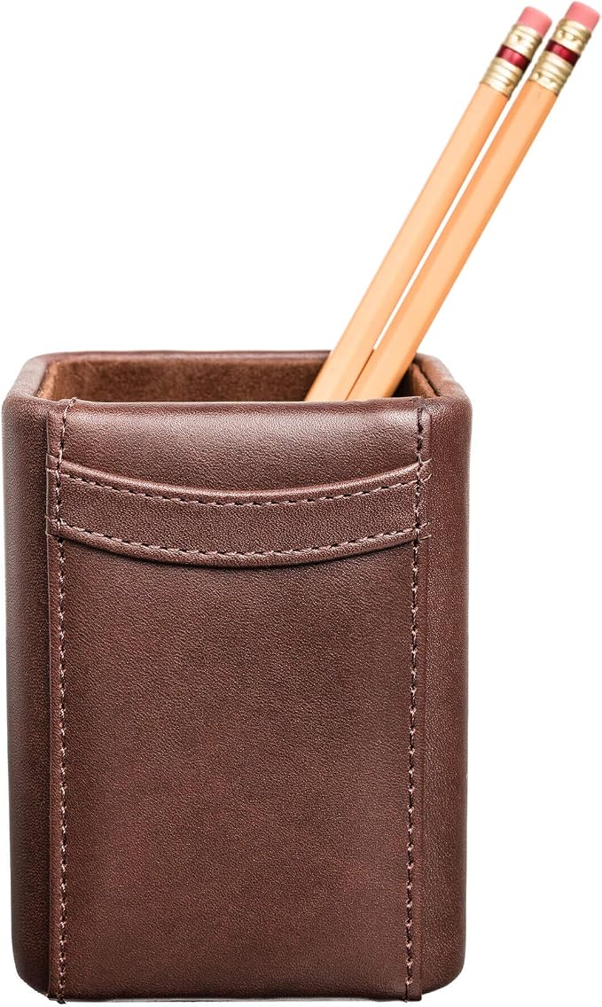 Dacasso Leather Pencil Cup - Luxury Cup Storage for Pens, Pencils, & Office Accessories - Elegant Pen Organizer & Executive Desk Decor - (Chocolate Brown)
