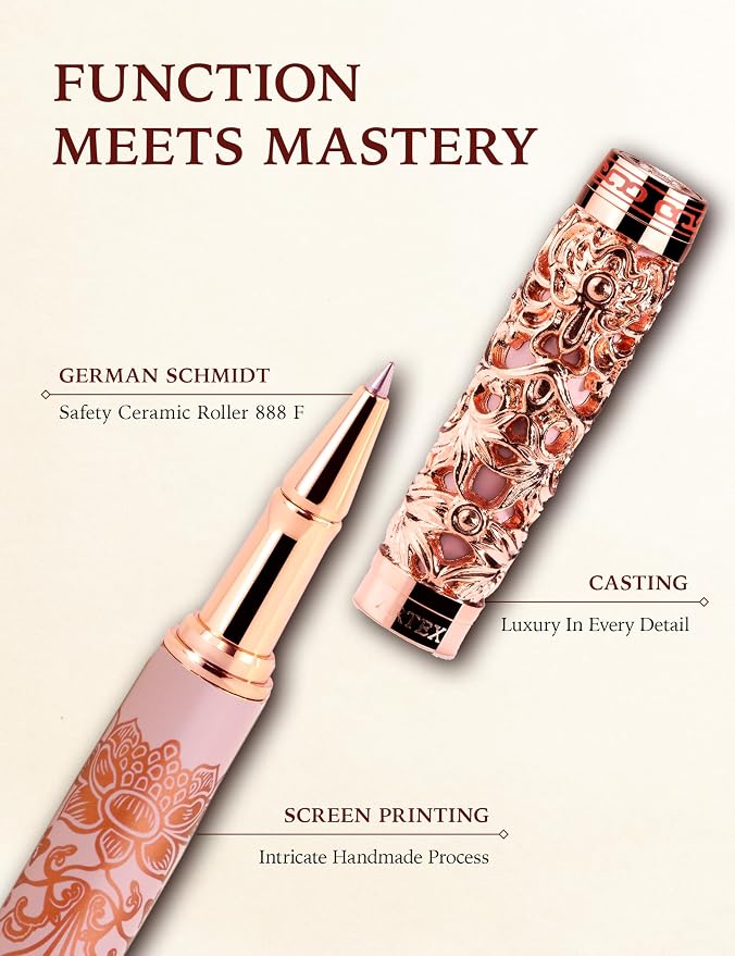 ARTEX Executive Rollerball Pen Sets With Stand - Museum Art Collections - Crafting Timeless Beauty-Luxury Pen Gift & Office Desk Decor, German SCHMIDT refill,Solid Metal & Marble, Gift for Her