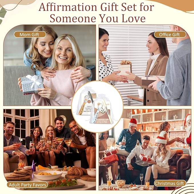 Mooliwe 24 Set Positive Affirmation Gift Set Gratitude Notebooks with Pens Keychains Small Bags Motivational Party Favors for Adult Women Coworkers Employee Group (Elegant)