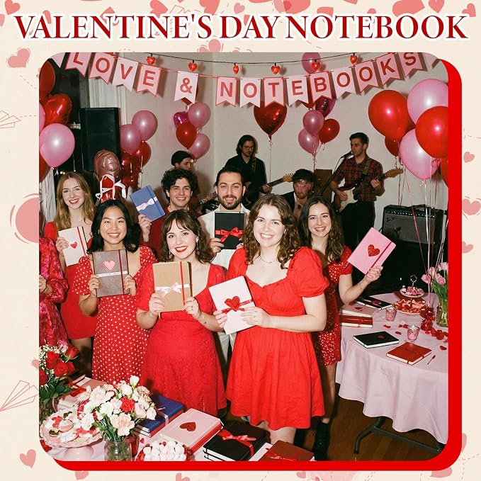 Fulmoon 24 Set Red Heart A6 Spiral Notebook with Ballpoint Pens 50 Sheets, 4"x 6" Small College Ruled Notepads Heart Journaling Notebooks Bulk Team Gifts for Women Back to School Supplies