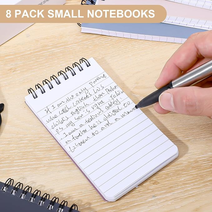 Thboxes 8 Pack Pocket Notebooks, 3 x 5 Spiral Notepads Mini Notebook 60 Sheets/120 Pages Small Notebooks with Lined Pages Memo Pads for School College Office