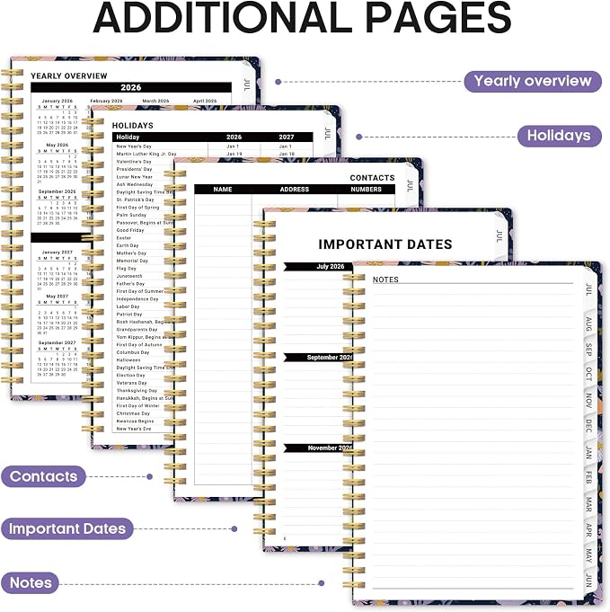 Planner 2026-2027, Academic Year Monthly and Weekly Calendar Planner, Jul 2026 - Jun 2027, Hardcover Teacher Student Planning Agenda book with Tabs, Perfect for School Office Supplies, 6.3" x 8.5" - Mushroom Garden