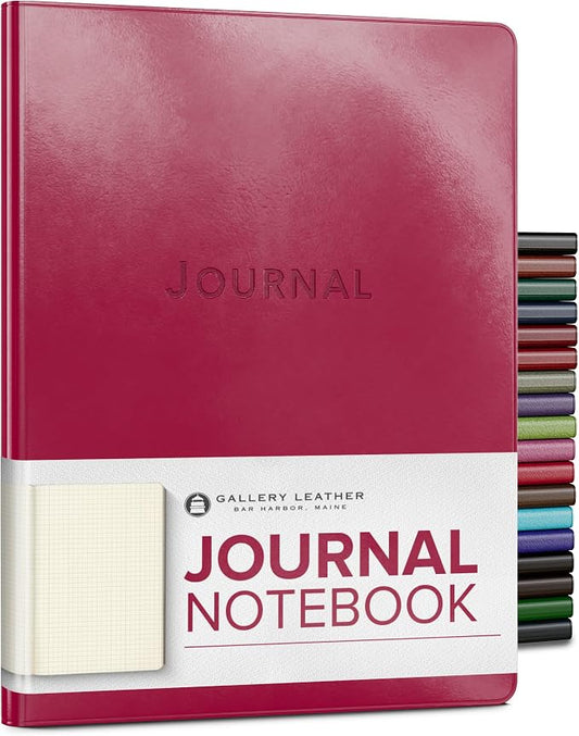 Gallery Leather Journal Notebook - 192 Pages, Softcover, For Men and Women | For Writing, Work & Travel, Handcrafted - Acadia Wild Rose - 9.75 x 7.5, Large Grid