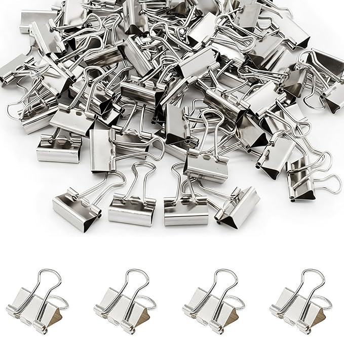 50 Pack Small Silver Binder Clips 3/4 Inch (19 mm), Colored Little Paper Clamps, Tiny Mini Paper Clips for Office Home School Business 0.75"