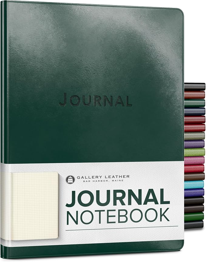 Gallery Leather Journal Notebook - 192 Pages, Softcover, For Men and Women | For Writing, Work & Travel, Handcrafted - Acadia Green - 9.75 x 7.5, Large Grid