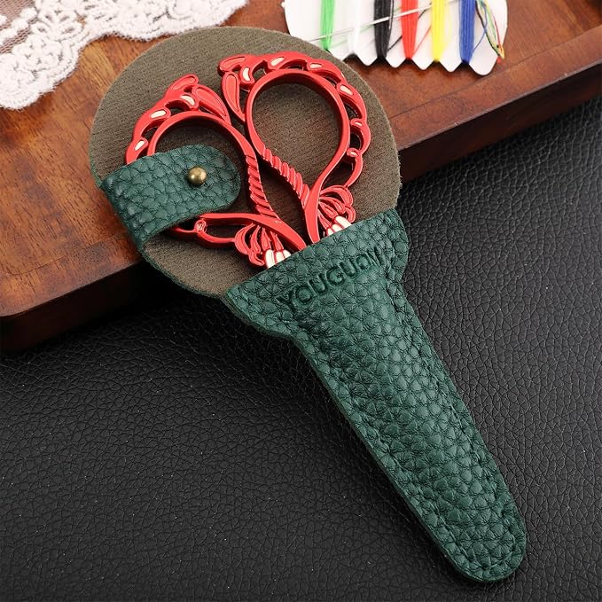 YOUGUOM Small Sewing Scissors, Sharp Detail Shears with Cover | Vintage Little Precision DIY Tool Kit for Crafting, Embroidery, Needlework, Cross Stitch, Thread, Paper Cutting, Red