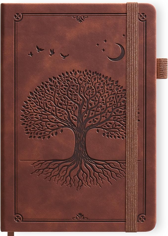 Lined Journal Notebook Hardcover Leather Bound 300 Pages A5 Brown Diary | College Ruled 5.7x8.4" Journaling Notebooks for Men & Women, Writing for Personal, Thick Travel Daily Note Book Tree of Life