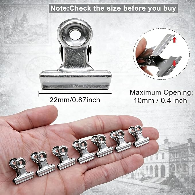 Bulldog Clips, 40 Pcs, 0.87 Inch, Silver, 22 mm, Hinge Paper Clips, Metal Clamps for Crafts, Food Bags, Drawings, Photos