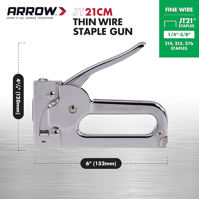 Arrow JT21CM Professional Light Duty Staple Gun for Upholstery, Crafts, Office, Fits 1/4", 5/16”, or 3/8" Staples (Pack of 4)