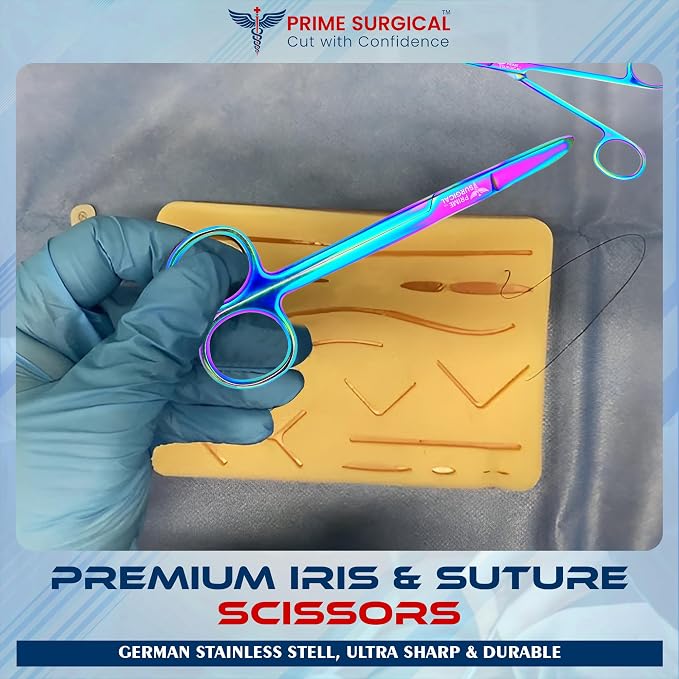 Suture Stitch Scissors 5” (13 cm) Straight – German Steel, Rainbow Titanium Coating, Delicate Hook Tip for Precision Ideal Suture Removal kit, First Aid, Hospitals, EMS & Veterinary Use