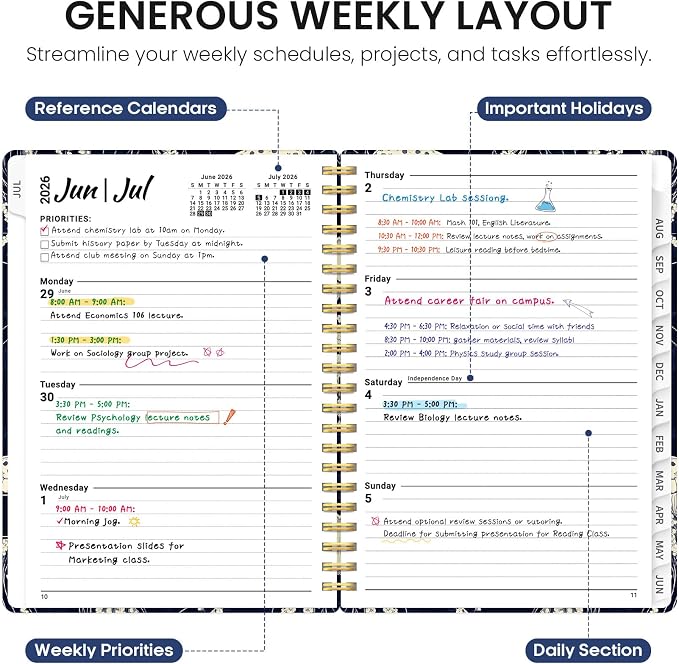 Planner 2026-2027, Academic Year Weekly and Monthly Calender Planner, from Jul 2026 - Jun 2027, Spiral Bound School Planning Book, Perfect for Teacher, Student, Women & Men, A4 (8.5" x 11"), Midnight Jellyfish