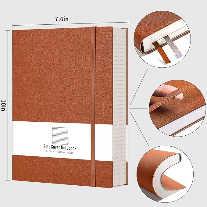 AHGXG Lined Journal Notebook, 320 Numbered Pages, B5 (7.6'' X 10'') | College Ruled Leather Journal for Women, 100gsm Thick College Ruled Paper, Softcover Journal for Writing Work School (Brown)