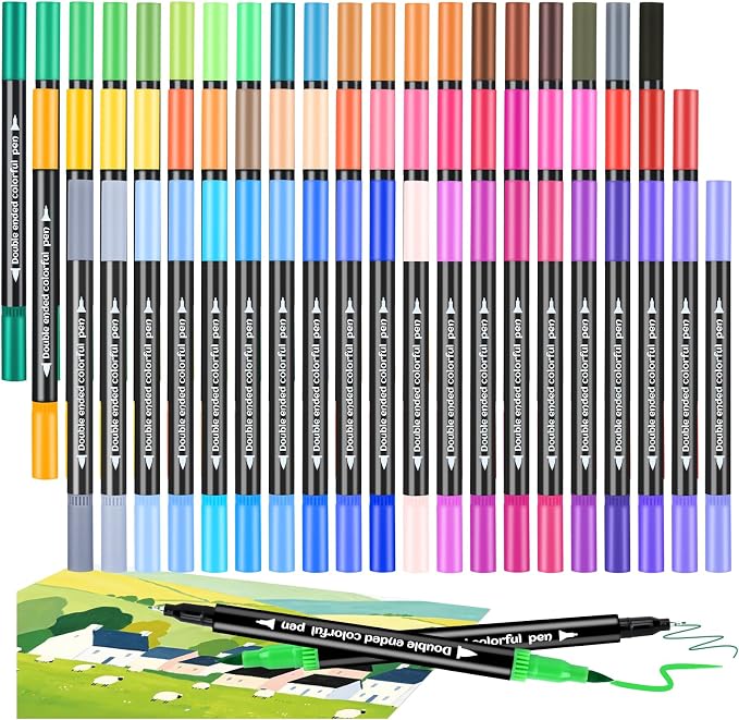 60 Colors Dual Tip Brush Pens, Fine Point & Flexible Brush for Watercolor Painting, Calligraphy & Markers for Adult Coloring Books, Artist Markers Set with Carrying Case
