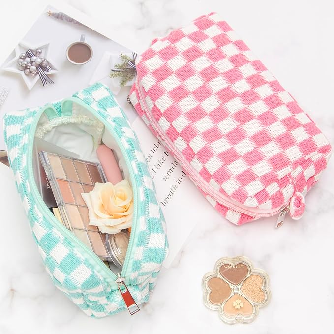 Checkered Makeup Bag for Purse, Small Cosmetic Pouch,Mix Color,6 Pack | Cute Zipper Makeup Organizer for Women, Travel Essentials, Toiletries, Makeup Brushes, Beauty Accessories&Bridesmaid Gifts