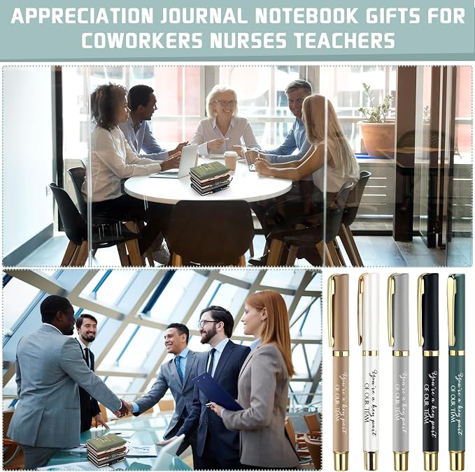 Kosiz 20 Pcs/10 Sets Employee Appreciation Gift Bulk A5 Leather Notebook Inspirational Journal Pen Thank You Gift for Men Women Coworker Teacher Office Back to School(Morandi,Team)