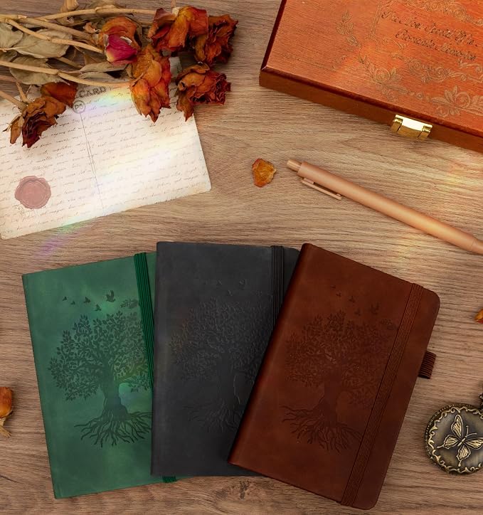 3 Pack Pocket Journaling Notebooks, A6 Small Notebook Total 360 Pages Journaling Notebooks For Note Taking Journals For Writing Mini Note Pads With Pen Holder 100 GSM Thick Paper(Black,Green,Brown)