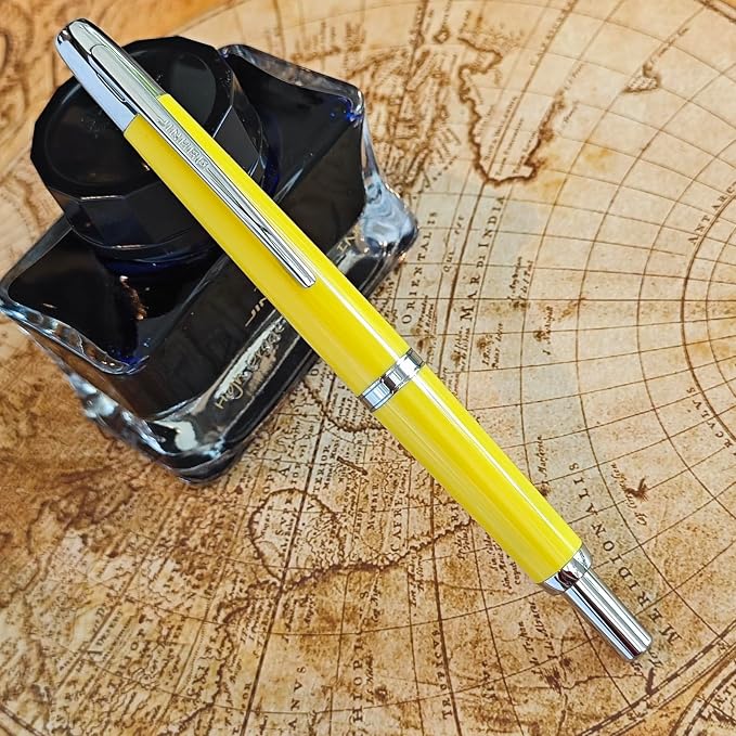 JH 20 Press Retractable Fountain Pen Fine Nib with Converter Resin Writing Gift Pen,Classic Resin Barrel,Writing Pen for Office, School, Business (Yellow, F)