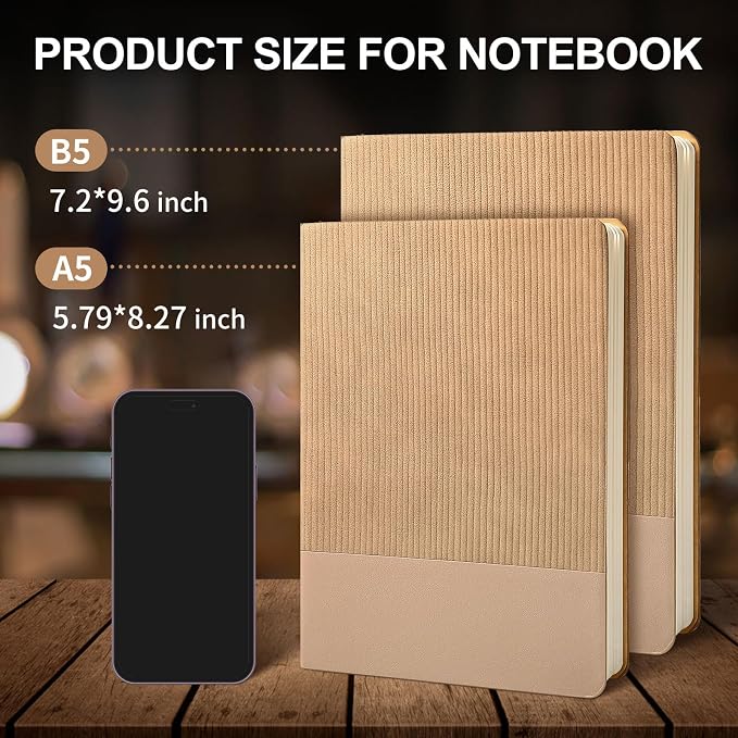 Lined Journal Notebook for Work College Ruled Note Book7.2" x 9.6" B5 PU Leather Daily Journaling 160 Pages for Women Men Writing Home School Supplies Business (Khaki)
