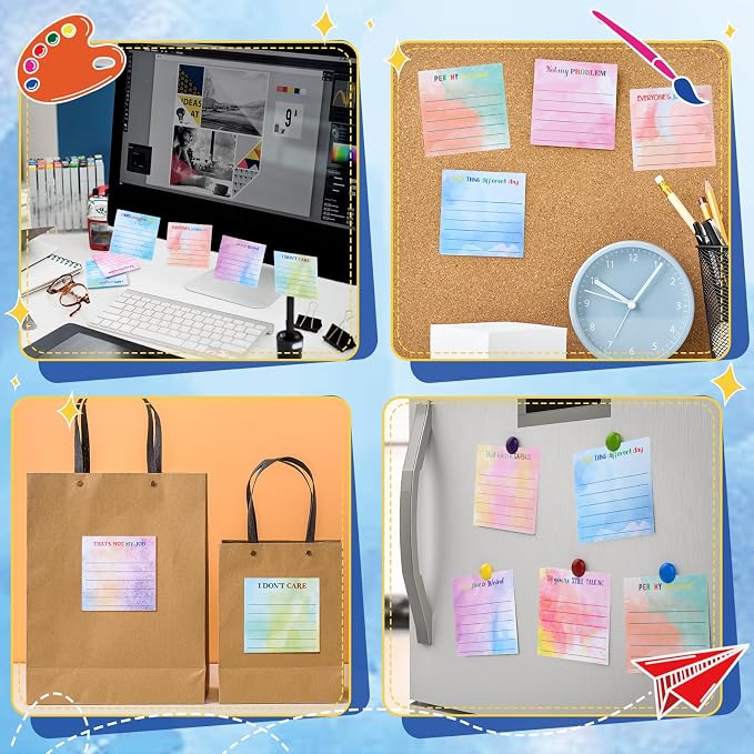 Yinder 24 Pcs Sticky Notes Gifts Bulk,Funny,Watercolor