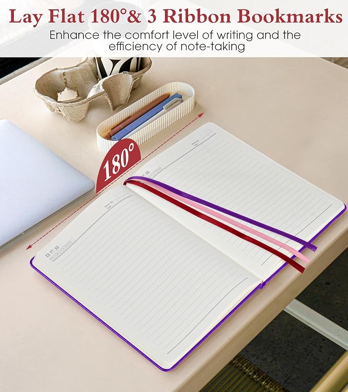 PAIBAS Lined Journal Notebook for Women Men, 160 Pages, A5 Hardcover Vintage Leather Journaling Notebooks for Work, School, Note Taking, Travel, Bible Study, Daily Diary for Writing 5.8"x8.5" (Purple)