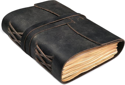 Leather Bound Journal - Grey, 7"X5", 220 Pages - Vintage Blank Paper Diary for Writing, Drawing, Sketchbook, and Travel Notebook - Ideal for Women and Men