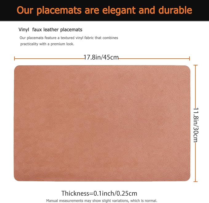Coral Plastic Placemats Set of 12, Faux Leather Waterproof Table Mats | Coral Vinyl placemats,Wipeable and heat resistant table mats.Easy to clean,great for indoor and outdoor