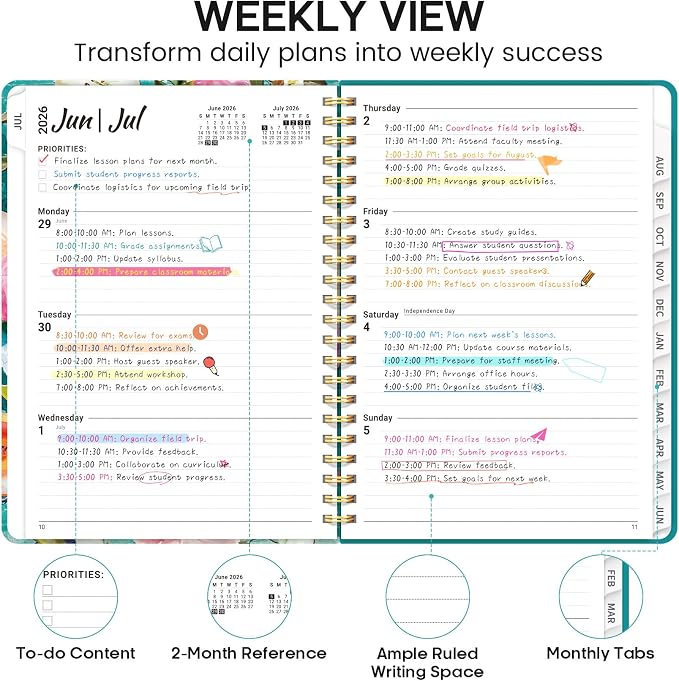 Academic Planner 2026-2027, Weekly and Monthly Calendar Book, July 2026 – June 2027, Hardcover Planner with Tabs, Perfect for Teachers, Students, Women & Men, A4 (8.5" x 11") - Oil