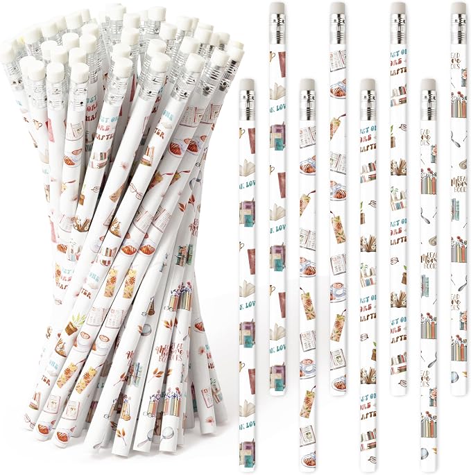 Xqumoi 60Pcs Book Lover Pencils with Erasers - Bookish #2 HB Wooden Pencils in Bulk Reading Party Favors Book Club Bookworms Gifts Student Classroom Rewards Back to School Goodie Bag Fillers