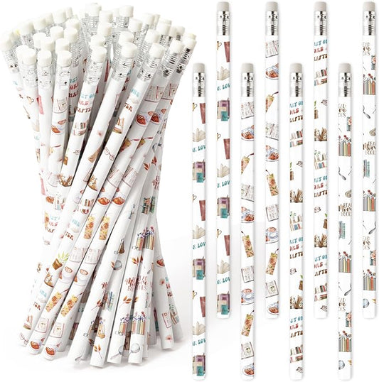 Xqumoi 60Pcs Book Lover Pencils with Erasers - Bookish #2 HB Wooden Pencils in Bulk Reading Party Favors Book Club Bookworms Gifts Student Classroom Rewards Back to School Goodie Bag Fillers