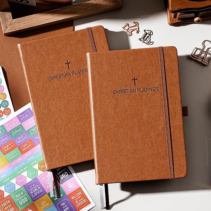2027 Planner - Christian Planner 2027, JAN. 2027 - DEC. 2027, 5.7" x 8.4" | 2027 Weekly Monthly Planner with Stickers, Daily Bible Planner 2027, Pen Holder, Back Pocket, Leather Hardcover - Brown