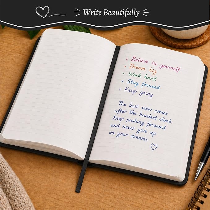WORLD TRAVELER Eccolo A5 Hardbound Journal Notebook 256 Ivory Lined Pages | Sturdy Flexible Hardcover, 80GSM Acid-Free Ivory Pages, Smyth-Sewn Lay-Flat Binding, Ribbon Bookmark