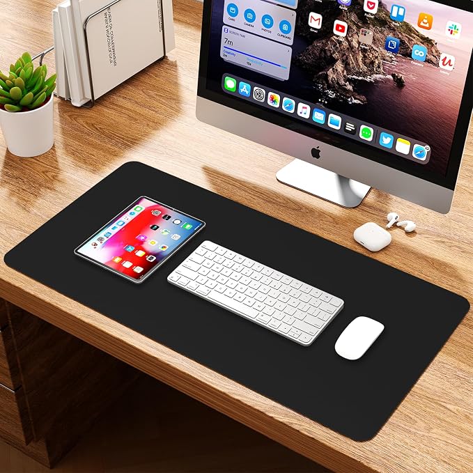 Leather Desk Pad Protector, Waterproof Mouse Pad, PU Desk Mat, Office Desk Cover, Desk Writing Mat for Office/Home/Work/Cubicle (Black) 23.6x13.7 in