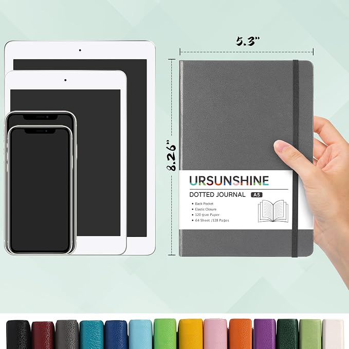 URSUNSHINE Ruled Notebook/Journal - Classic Lined Journal/Notebook, Hardcover with Thick Paper, 5.3" x 8.26", Banded + Pen Holder +Inner Pocket - Gray