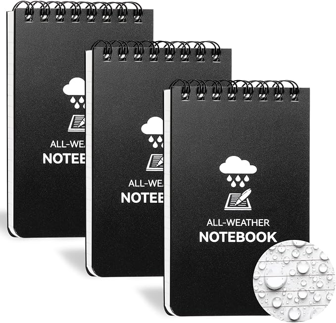 COIDEA 3 Pack Waterproof Notebook, 3 x 5 Pocket Notepad, All Weather Small Pocket Notebook Paper, Mini Spiral Notepad Police Notepad 100 Lined Pages for Outdoor Office