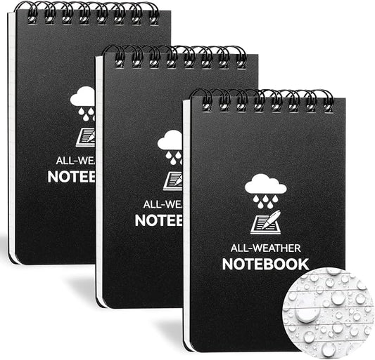 COIDEA 3 Pack Waterproof Notebook, 3 x 5 Pocket Notepad, All Weather Small Pocket Notebook Paper, Mini Spiral Notepad Police Notepad 100 Lined Pages for Outdoor Office