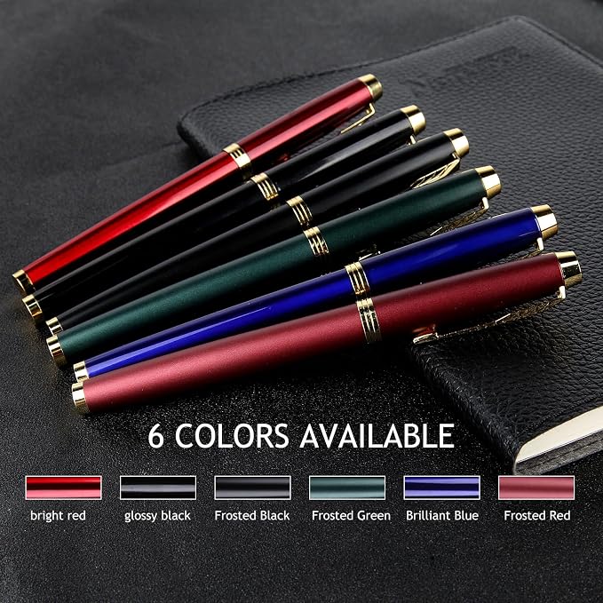 Fountain Pen, luxury pens,Fine point smooth writing pens for journaling fancy pens with Gift Case 10 black ink cartridges an ink converte nice pens metal pen writer gifts（Red）
