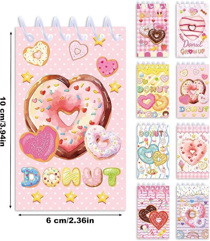 Doughnut Mini Pocket Notebooks 24 Pcs, 2.36 x 3.94 Inch Cute Small Notebooks 16 Sheets 32 Pages, Donut Coil Memo Pads Bulk for Daily Planning, Shopping Lists, Office School Supplies, Sweet Party Favors