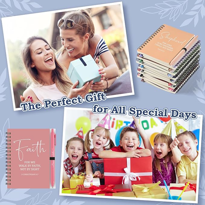 36 Pcs Christian Bulk Gifts for Women: Boho Prayer Journal Religious Gifts | 12 Bible Verse Spiral Notebooks, 12 Scripture Pens, 12 Magnetic Bookmarks, Small Church Journal for Bible Study Groups Pastor
