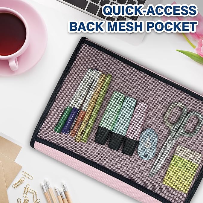 H4D 13-Pocket Accordion File Organizer, Expanding File Folder, Light Pink | Extra Back Mesh Pocket, Letter Size Paper, Pre-Printed and Customizable Labels, Expandable Document Organizer