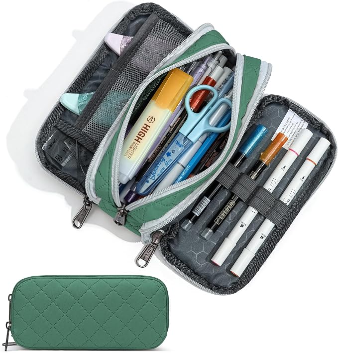 Della Gao Large Pencil Case, Big Capacity Pencil Pouch with 3 Compartments, Office Pencil Bag with Zipper, Big Pen Case for Adults (01-3ALLG)