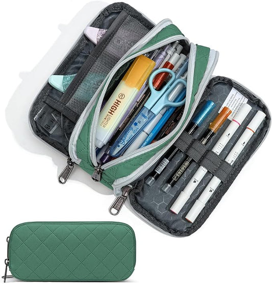 Della Gao Large Pencil Case, Big Capacity Pencil Pouch with 3 Compartments, Office Pencil Bag with Zipper, Big Pen Case for Adults (01-3ALLG)