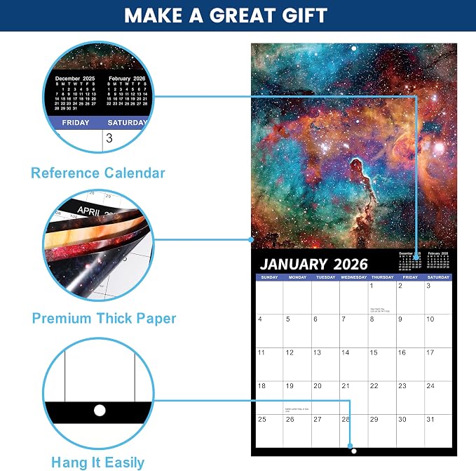 2026 Wall Calendar - 2026 Calendar, 12 Monthly Wall Calendar 2025-2026, Jan 2026 - Dec 2026, 12" x 24" (Open), Unruled Blocks(1.2" x 1.7") Calendar 2026 with Thick Glossy Paper