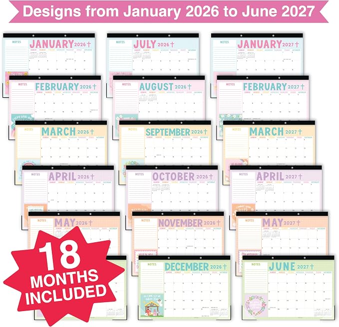 Hadley Designs Large Teacher Desk Calendar 2026-2027 - Desktop Calendar 2026, 18-Month Academic Desk Calendars for School, Home & Office, Cute Classroom Must Haves, Back to School Teacher Gifts