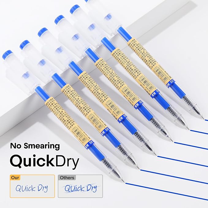 Japanese Style Blue Gel Ink Pens, 0.35mm Extra Fine Point, No Smudge Quick Drying, Japanese Ink Pen for Journal Planners, Thin Notebook Paper, Office School Supplies, 12 Pack, Writing Drawing