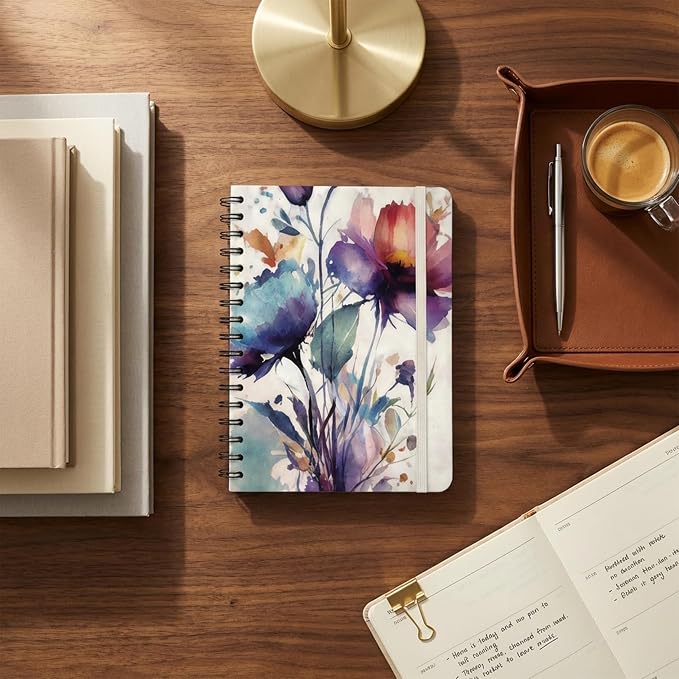 Nextnoid A5 Lined Spiral Notebook - 170 Pages, College Ruled, Painted Garden