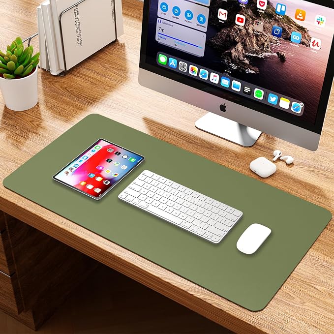Leather Desk Pad Protector, Waterproof Mouse Pad, PU Desk Mat, Office Desk Cover, Desk Writing Mat for Office/Home/Work/Cubicle (Avocado Green) 23.6x13.7 in